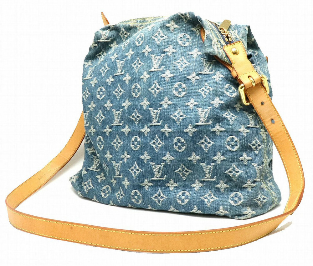 Louis Vuitton Denim Shoulder Baggy One Long Monogram Blue Strap Bag Blue